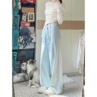 Quần jean nữ sọc xanh nhạt Quần jean ống rộng thẳng
