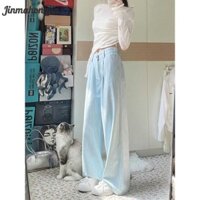 Quần jean nữ sọc xanh nhạt Quần jean ống rộng thẳng