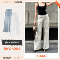 Quần Jean Nữ Suông ỐNG LOE RỘNG Màu Trắng Basic Sang Trọng Nicool N41-Q54