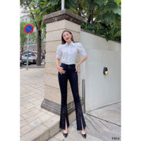 Quần jean nữ thêu hoa xẻ lai trước