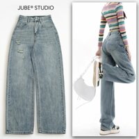 Quần Jean Nữ Vải Xước Cao Cấp Lưng Cao Rách Nhẹ Màu Thời Trang