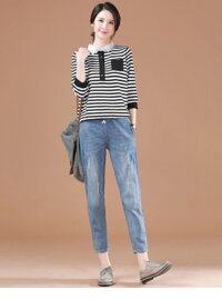 Quần jean nữ wash rách lưng thun TB1016