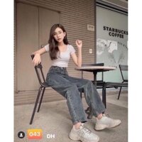 QUẦN JEAN NỮ XÁM ỐNG SUÔNG DÀI