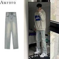 Quần jean ống đứng Màu Trơn quần bò ống đứng unisex denim quần jean cạp cao phong cách Hàn Quốc quần jean skinny nam