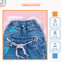 Quần Jean Ống Loe Bé Gái Chất Jean Cạp Chun Co Giãn Mềm Mại Phong Cách Retro Cá Tính Cho Bé Từ 36 - 50kg