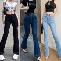 Quần Jean Ống Loe BigSize Đủ Màu Đen Tuyền Xanh Đậm Xanh Nhạt Lưng Cao Co Dãn Mạnh Ống Bát Dài 103cm