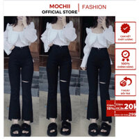 Quần JEAN ống Loe Bò giấy Rách gối, cắt gấu - Mẫu Mới - Mềm Mịn Co Giãn 4 chiều