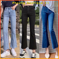 Quần Jean Ống Loe Cạp Cao Dáng Dài Siêu Hot Chất Mềm Co Giãn Tốt