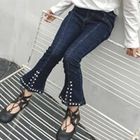quần jean ống loe đính hạt cho bé gái
