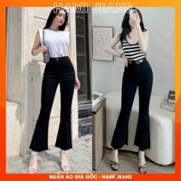 Quần jean ống loe lỡ co giãn lưng siêu cao quần bò ống loe 9 tấc màu đen