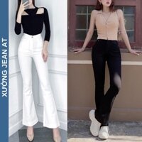 Quần Jean Ống Loe Lưng Cao Trắng Đen Co Giãn - 532