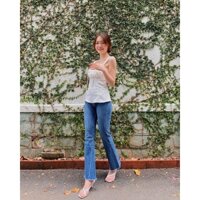 Quần jean ống loe lưng cao xuất khẩu cao cấp LUCETFASHION loe phối lai