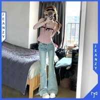 Quần jean ống loe màu xanh ngọc mài nhẹ gấu lớn JEAN ZY