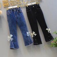 Quần jean ống Loe nơ Đính ngọc trendy 2024 cho bé 18-50kg