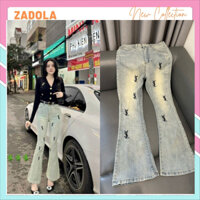 quần jean ống loe nữ hoạ tiết chữ y và L đẹp, kiêu dáng thời trang duyên dáng