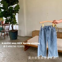 Quần jean ống loe tua rua cho bé gái