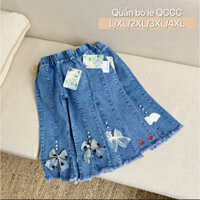 Quần jean ống Loe xẻ gấu nơ đính nơ, ngọc HOTTREN 2024 cho bé từ 13- 23kg