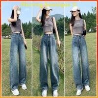 Quần jean ống rộng cạp cao, quần ống suông trơn lưng cao màu mới siêu hót