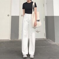 Quần Jean Ống Rộng Chất Jeans Mềm Lưng Cao Nữ Ulzzang - Kiểu quần jean nữ cạp cao form rộn - hien68thuc