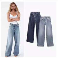 Quần jean ống rộng eo cao bất đối xứng 2025 8197232