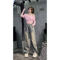 QUẦN JEAN ỐNG RỘNG LƯNG THUN CÓ DÂY RÚT