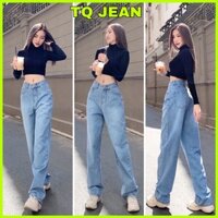 Quần jean ống rộng màu xanh nhạt nữ lưng cao hot treand thời trang