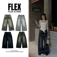 Quần Jean Ống Rộng Nam Nữ Phối Dây - SMOKE LOOSE PLEAT WIDE JEANS - UBTQ017 - FLEX STORE