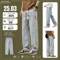 Quần jean ống rộng nam nữ bigsize XANH NHẠT, Quần jean cạp chun phong cách hàn quốc