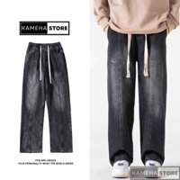 Quần Jean Ống Rộng Nam Nữ Unisex Wash Black Grey Lưng Thun Hàng Cao Cấp - KMHQ11 - KAMEHA STORE
