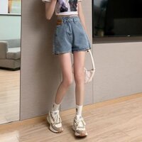 quần jean ống rộng nữ quần bò ống rộng nữ quần bò ống loe MM béo mùa hè cạp cao quần short denim đen mỏng của phụ nữ cộng với quần jean kích thước quần short chân rộng xẻ tà trong quần short