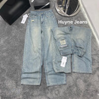 Quần jean ống rộng QC màu xanh bạc rách túi