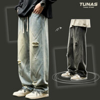 Quần Jean Ống Rộng Rách Gối Quần Jean Nam Ống Suông Cào Vải Jean Co Giãn Đẹp [ BGJ-094-CÀO ]