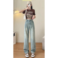 Quần Jean Ống Rộng Suông, Cạp Cao Tôn Dáng WASH, Quần Jeans Dài Wash Ống Rộng Cạp Cao Tôn Dáng