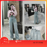 Quần jean ống rộng thêu túi mặt cười màu xanh bạc sieu hot hàng l1