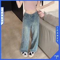 Quần jean ống suông đính ngọc màu xanh dương JEAN ZY