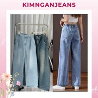 Quần jean ống suông lưng thun bigsize quần bò cạp cao chất jean mềm không giãn dáng đứng thời trang Hàn Quốc