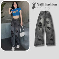 Quần Jean Ống Suông Nữ Lưng Cao NABI Fashion - Quần Bò Ống Rộng Rách Nhiều Màu Xám , Dài 103cm Chất Jean Cotton Mềm