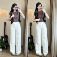 Quần Jean Ống Suông Quần jean màu trắng thêu ngựa túi trước sau 7788 P10K8