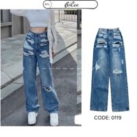 Quần jean ống suông rách tả tơi tinh nghịch mã 0119, kèm ảnh thật chi tiết