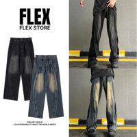 Quần Jean Ống Suông Rộng Gân Sọc Wash Nam Nữ Unisex Phong Cách Hàn Quốc Wash Hàng Cao Cấp FLEX STORE - FL15