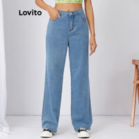 Quần jean ống suông rộng màu xanh Lovito