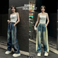 Quần JEAN Phối Viền 3 Sọc [8742] Lưng thun Wát Bạc Màu, Quần JEAN Nữ Dài outfit hottrend  xu hướng mới nhất