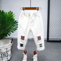 Quần Jean Rách Dáng Rộng Màu Trắng Đen Thời Trang Mùa Thu 2022 Cho Bé Trai