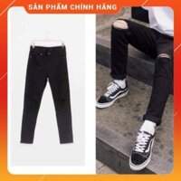 Quần jean rách gối đen dáng Skinny, quần jean đen trơn Classic thời trang