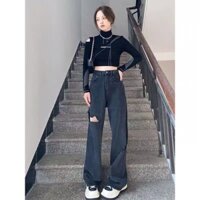 quần jean rách gối màu xám hot trend 2022 quần bò