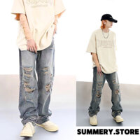 Quần jean rách gối nam thời trang bò rách gối hiphop retro quần jean nam cao cấp