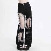 Quần Jean Rách Lưng Cao Dáng Rộng Màu Đen Phong Cách Đường Phố Mỹ Cá Tính Cho Nữ Cxbpi01.vn 5.17