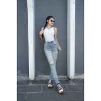 Quần Jean rách màu Bạc cá tính Lexuza 0142