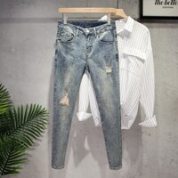 Quần Jean Rách Nam Sơn Mài Chấm Hợp Thời Trang Phiên Bản Hàn Quốc Slim fit Skinny Quần Trẻ Trung Thu Co Giãn Dạo Phố Thường Ngày Quần Dài Đến Mắt Cá Chân 3.20