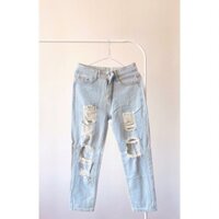 Quần jean rách nữ dáng baggy màu xanh nhạt free size 45kg-53kg
